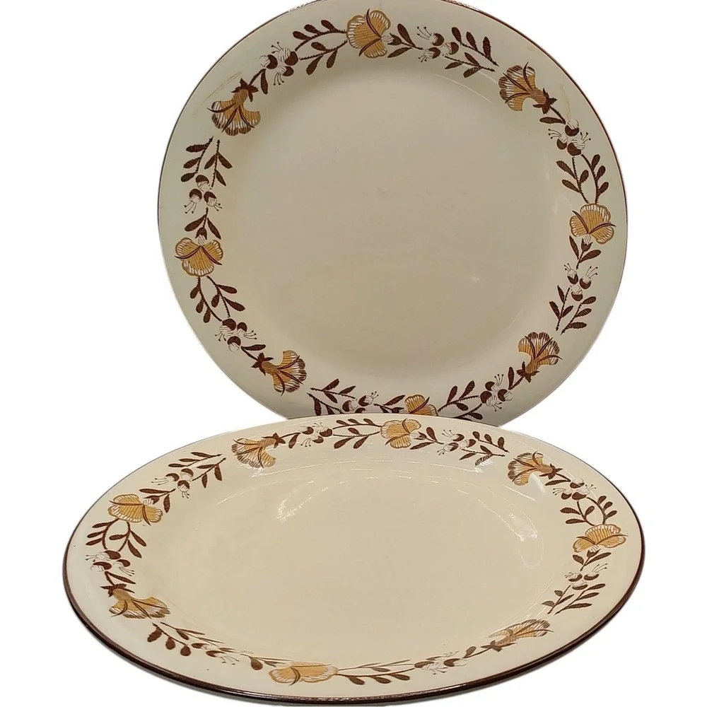 International China Dinner Plate 1776 Liberty Brown Stoneware 70s Set of Two SEE